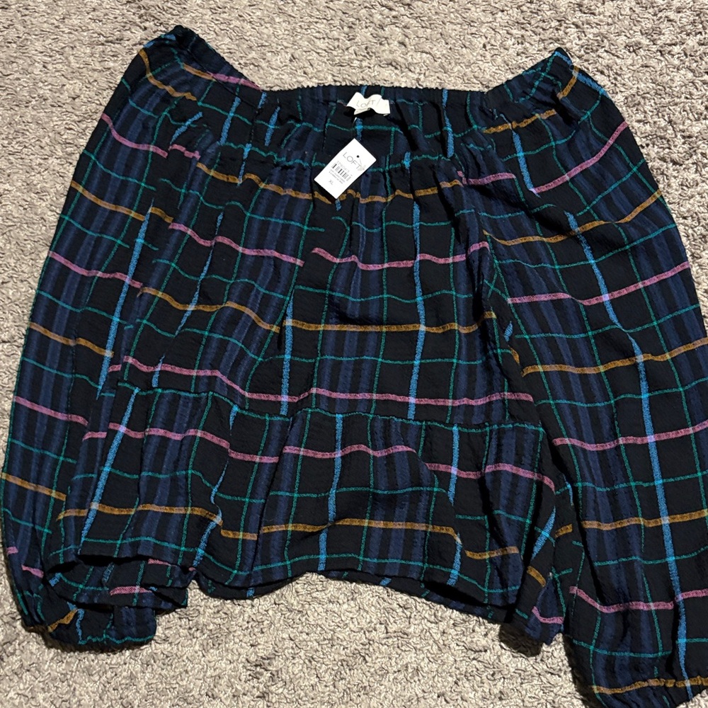 LOFT Black and Blue Plaid Top